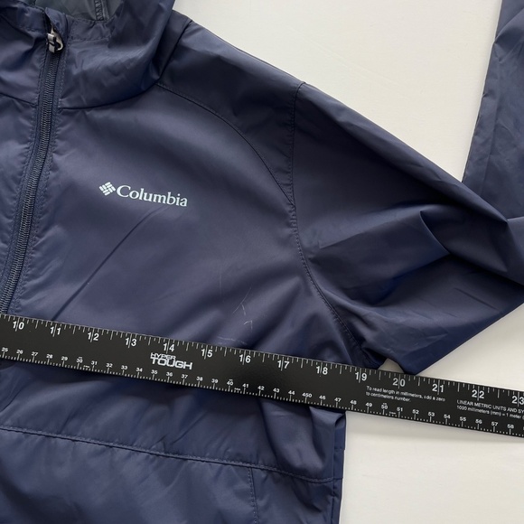 Columbia Unisex Kids Rain Jacket Sz XL 18-20 Navy Blue Windbreaker Light Hooded - Picture 5 of 11